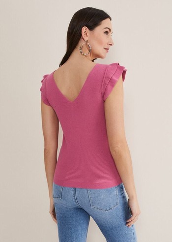 Phase Eight Flory Frill Sleeve Vest Knitwear Pink Canada | ZOYFDM-816